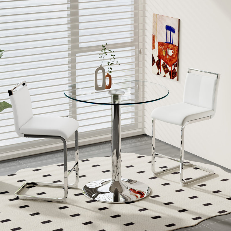 Ensemble de table de bar et chaises pour 2, Argent argent, Blanc / argenté