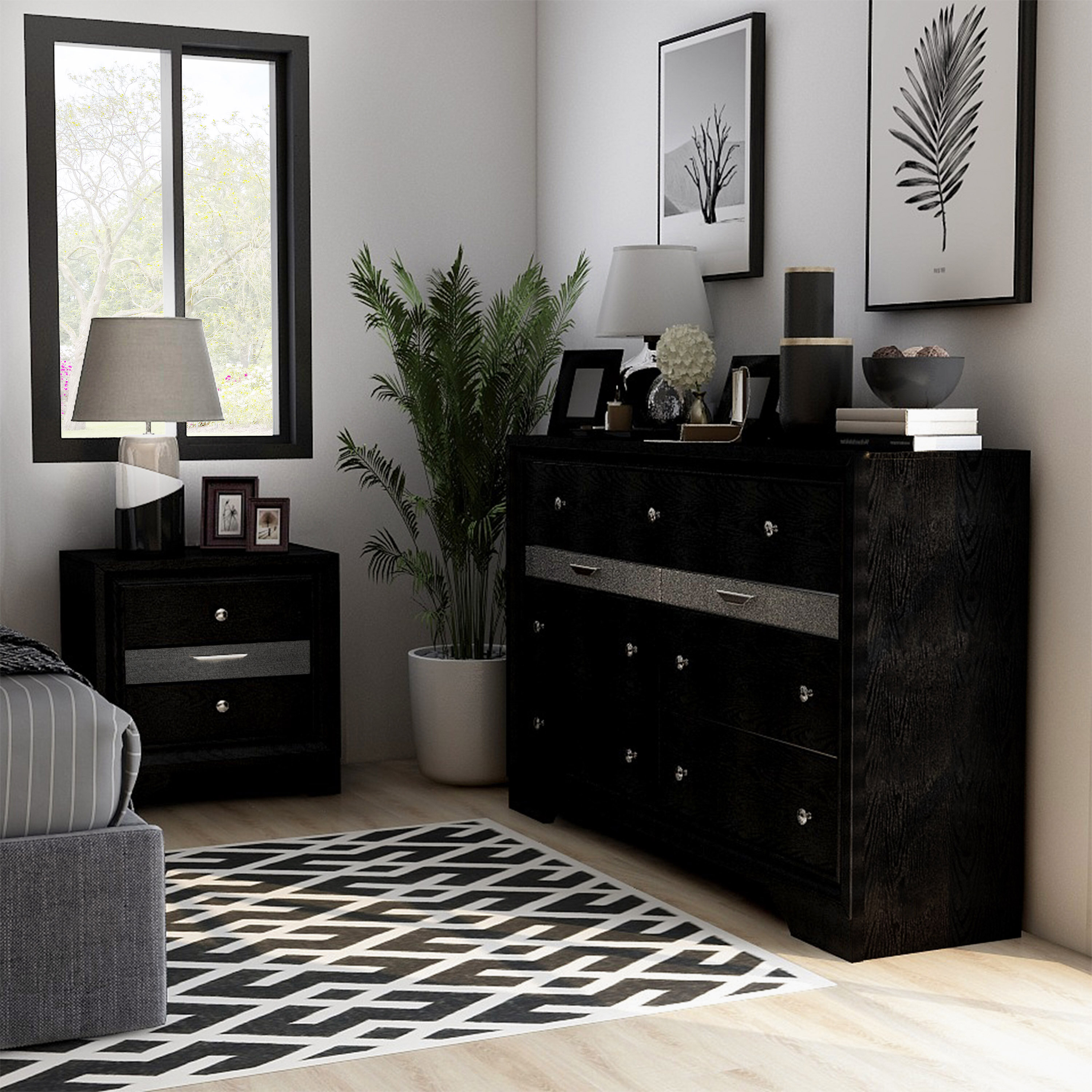 Black dresser store nightstand set