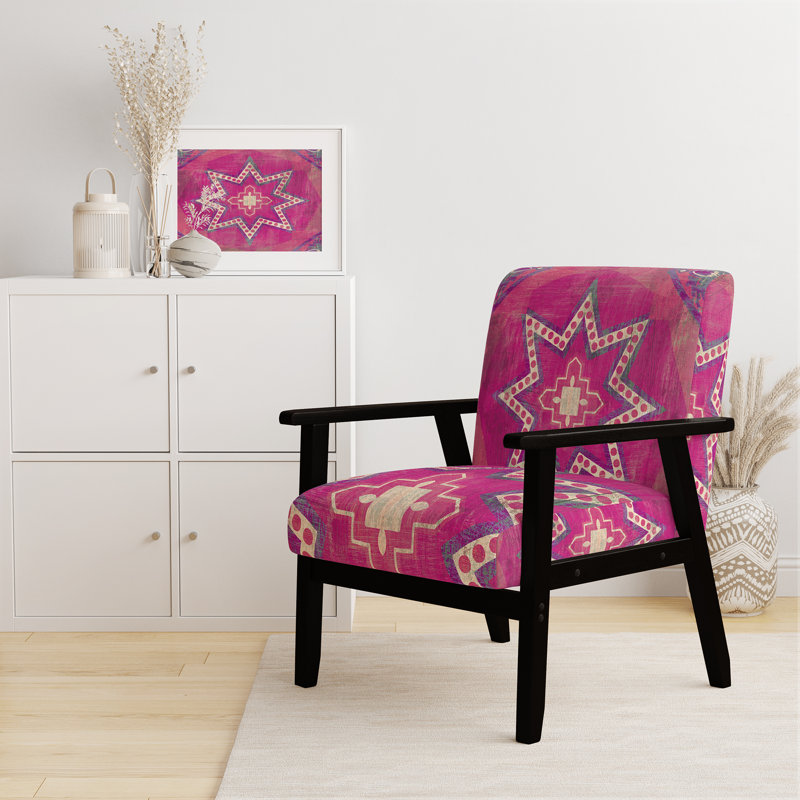 Fauteuil d'appoint rembourré de velours bohémien chic G collage - Carreaux orange marocain I, Rose, Noir