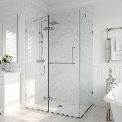 Cabine de douche à charnière sans cadre avec verre transparent 3/8 de l 30 po x P 30 po x H 73 po Monteray