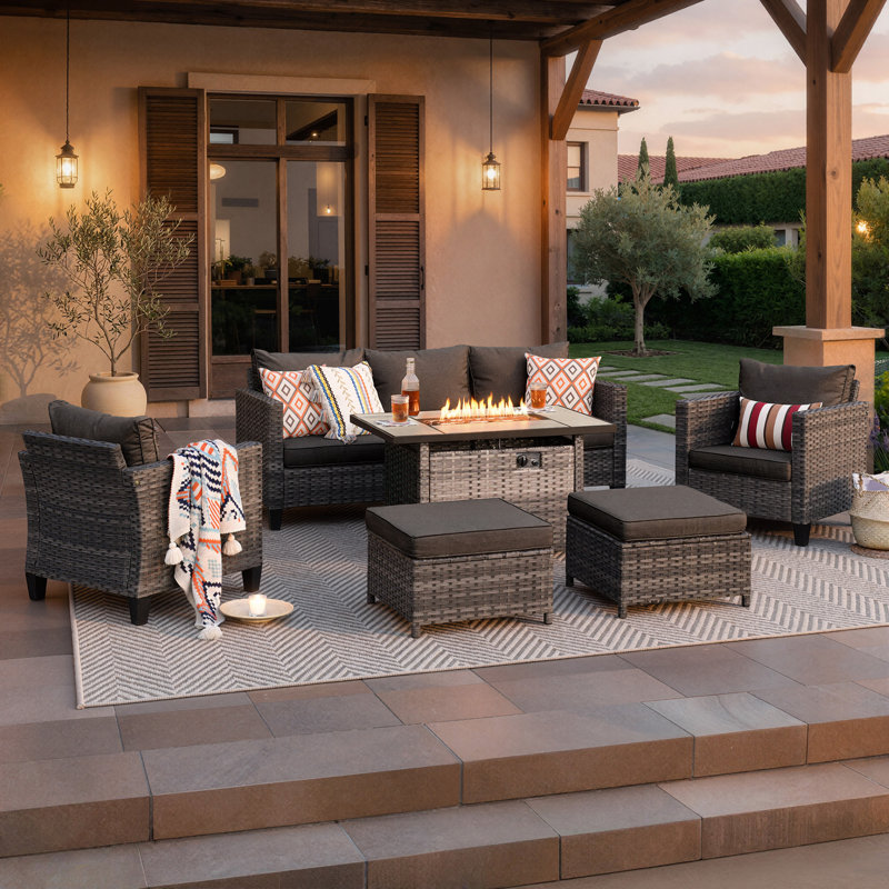 Allcot Rattan Sectional Seating Group with Cushions, Black