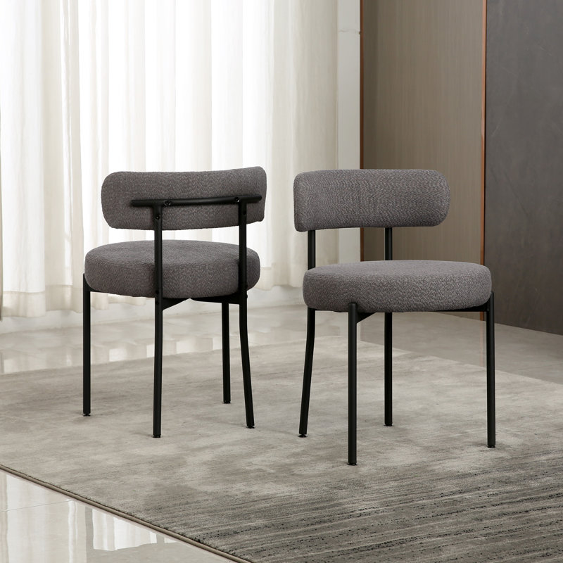 Short Plush Upholstered Metal Dining Chairs, Dark Gray