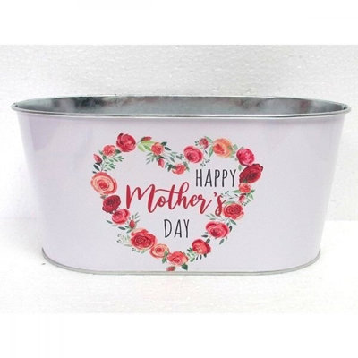 Happy Mother'S Day With Rose Hearts Printed Metal Bucket