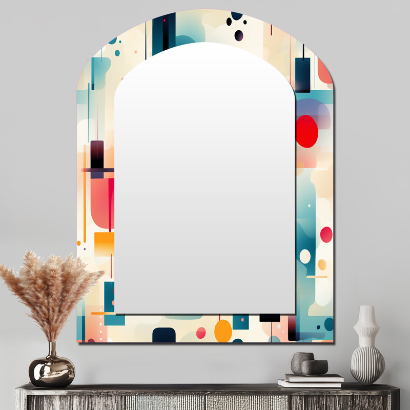 Urban Abstraction - Geometric Asymmetrical Wall Mirror, Modern Arch Decorative Mirror, Printed Metal Art, 43" x 33"