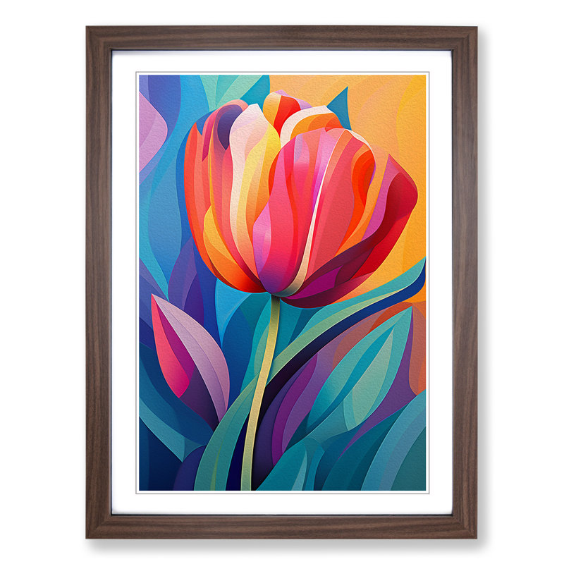 Tulip Flower Orphism Art - Framed Print, 64cm H x 46cm W, Walnut Framed