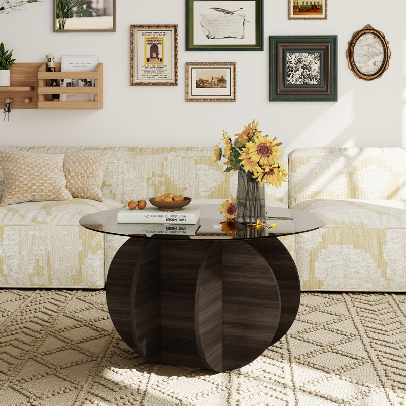 31.5" Round Glass Coffee Table, Gray