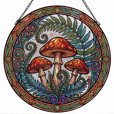 Panneau de vitrail en forme de fougère champignon, H 12 po