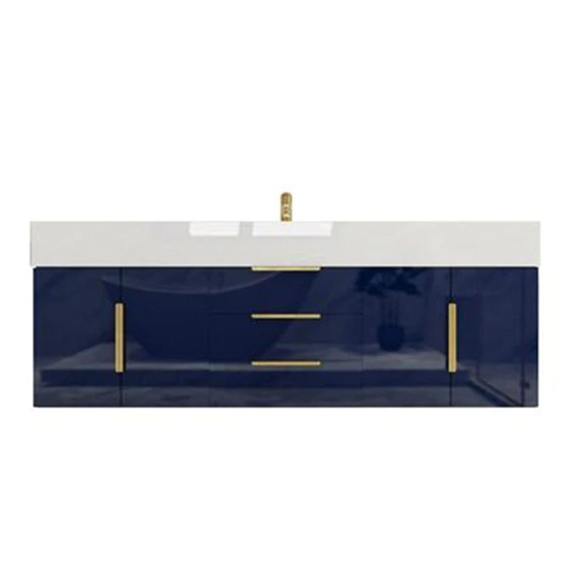 Meuble-lavabo mural simple l 60 po x P 20 po x H 22 po Ivanees, Bleu nuit ultrabrillant