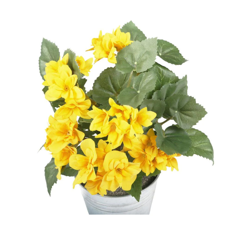 Faux Silk Peony Arrangement in Vase, Yellow, 50cm H x 10cm W x 15cm D