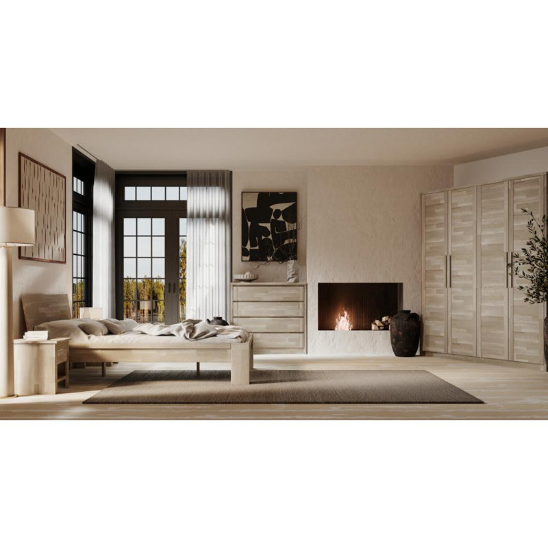 Fino 4 Door Solid Wood Wardrobe, Light Grey