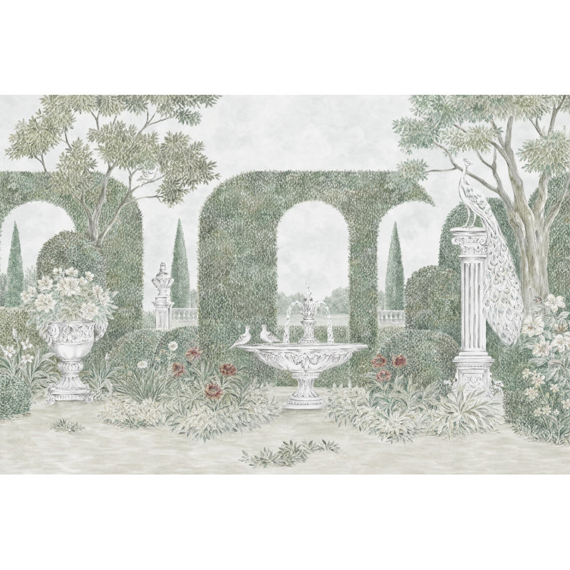 Papier peint motif de treillis de jardin vert, 140 po x 108 po, Peler et coller
