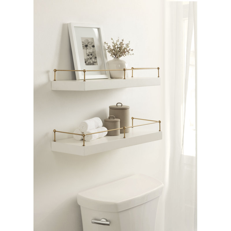 Two-Piece Floating Shelf Set with Railings, White