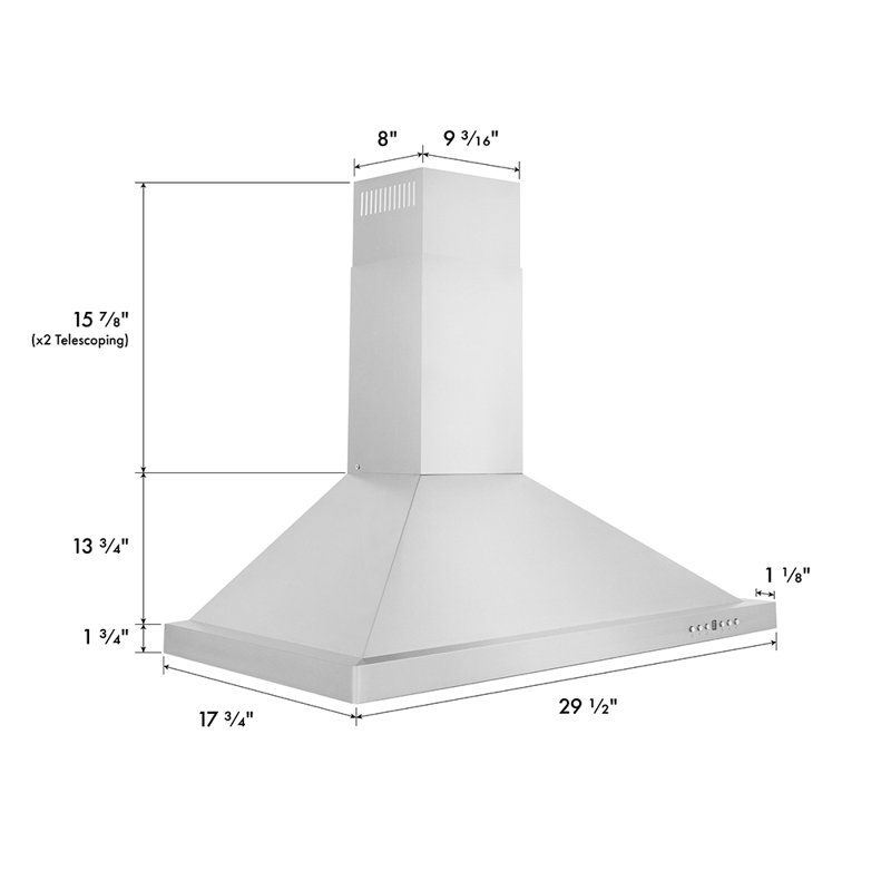 30" 400 CFM Convertible Wall Mount Range Hood, 430 Brushed Stainless Steel