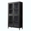 Armoire de rangement classique en métal avec 4 portes en verre et 4 tablettes avec armoire latérale pour bureau à domicile, cuisine, couloir plat, verre trempé plat