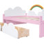 Lit plateforme enchanteur avec nuages et décor arc-en-ciel, parfait pour l'imagination des enfants et l'esthétique de la chambre à coucher, avec tiroirs de rangement
