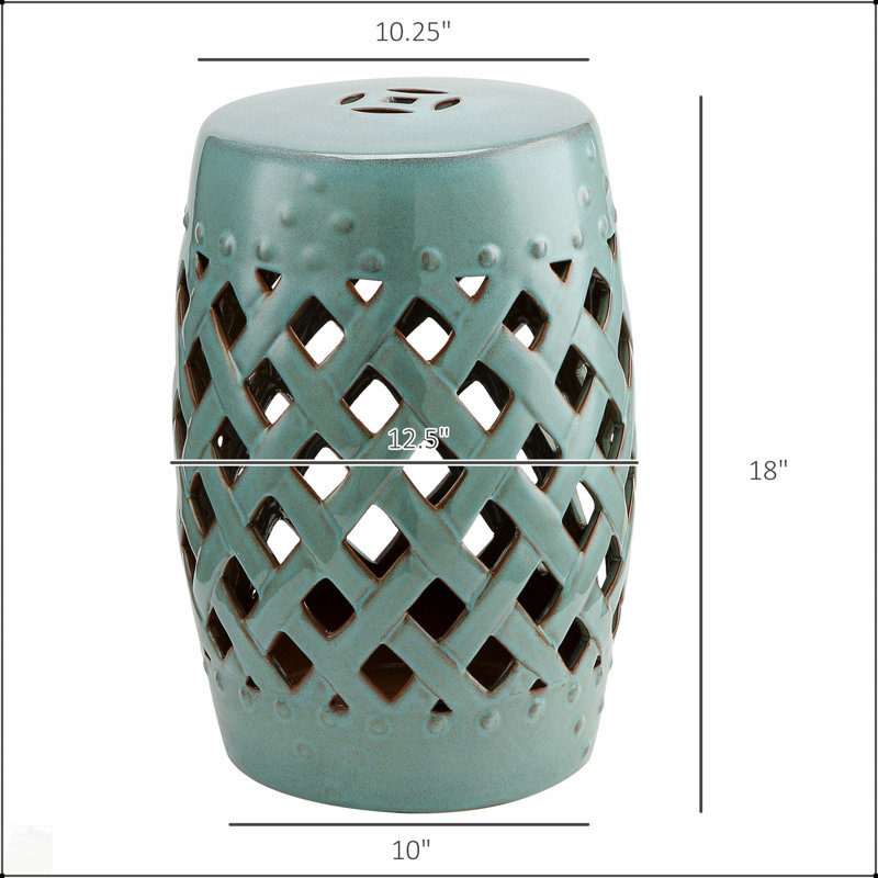 Tabouret de jardin en céramique durable avec motif en treillis tissé, finition émaillée et utilisation polyvalente pour les espaces intérieurs et extérieurs