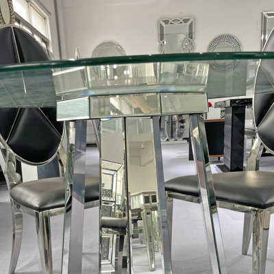 Modern Minimalist Round Tempered Glass Combination Round Mirror Surface Dining Table, Glass Table With Round Base,Kitchen Table