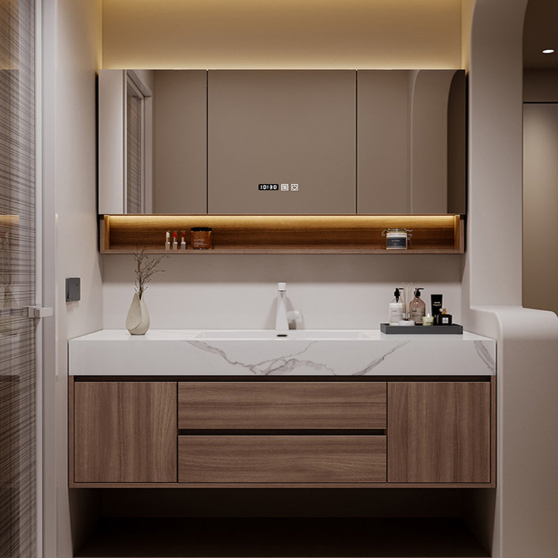 American country style bathroom cabinet, 21.7" H x 55.1" W x 19.7" D, Brown