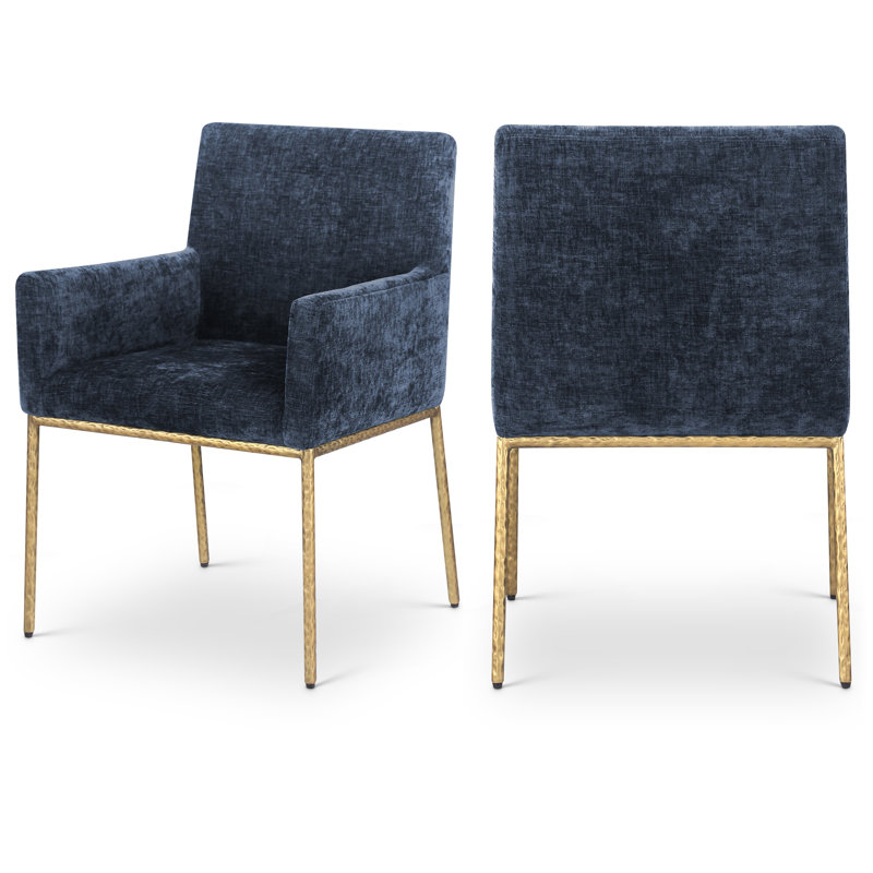 Chaise en chenille Reeves, Laiton brossé, Tissu chenille bleu marine
