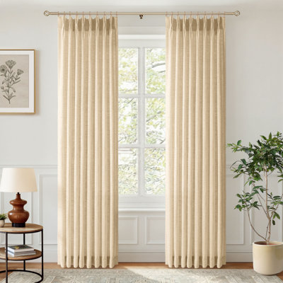 Memory-set Curtains, Thick Linen Texture, Light-filtering and Privacy-friendly Living Room Curtains, 2-Piece Set with Hook Pleat Design.