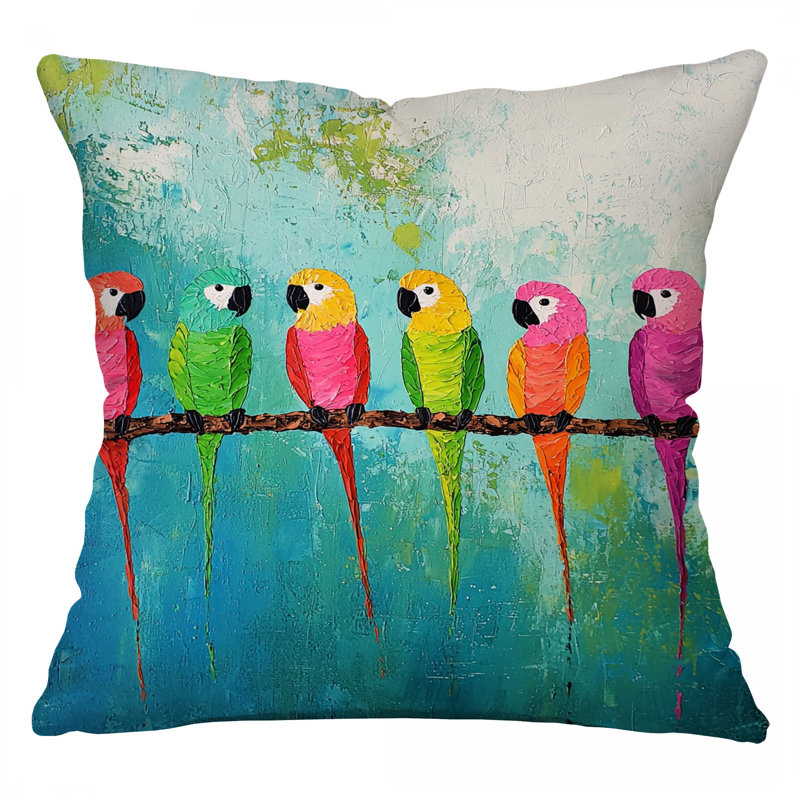 Coussin Parrots, sergé de coton animal, Carré 20 po