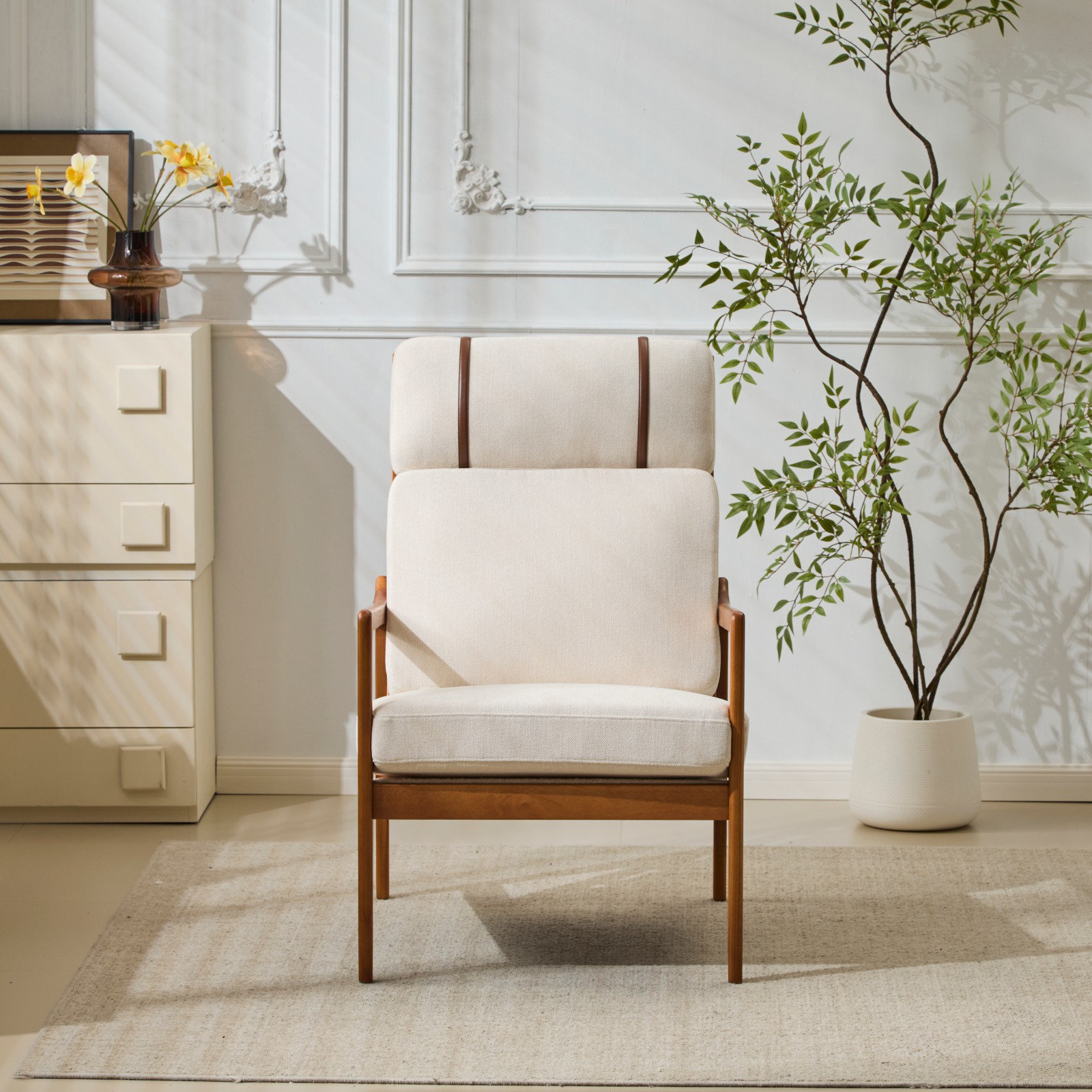 Ebern Designs Mid Century Modern Accent Armchair, Solid Wood Frame with ...