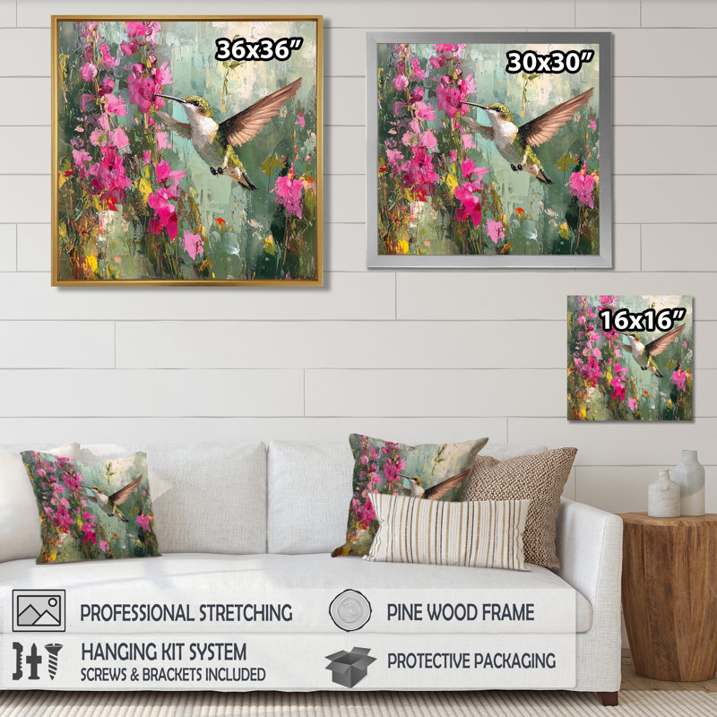 Décoration murale colibri dans le jardin de la ferme III - oiseau, Impression encadrée flottante, Brun, H 30 po x l 30 po