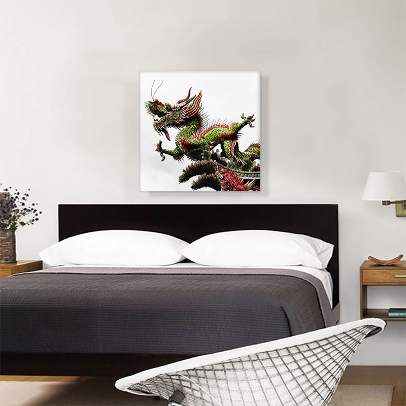 Asian Green Festival Long Green Dragon - Reproduction de photo sur toile tendue, H 26 po x l 26 po x P 1,5 po