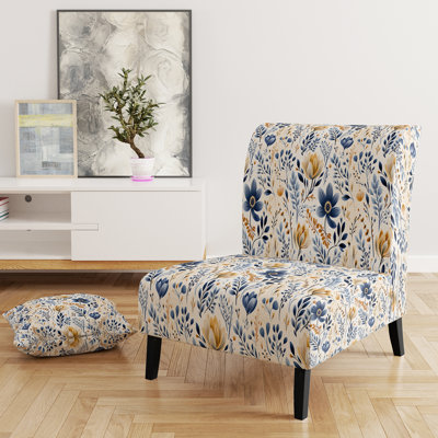 Moroccan Influence Floral Botanics II - Upholstered Cottage Accent Slipper Chair