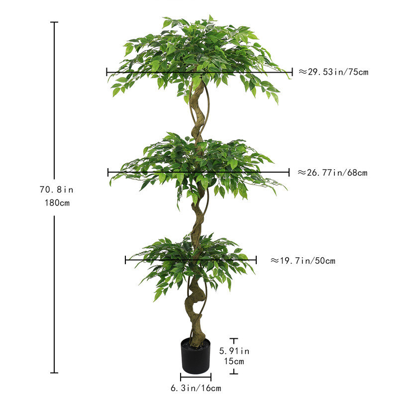 Ficus artificiel 6 pi, faux banian réaliste avec pot pour le salon et le bureau
