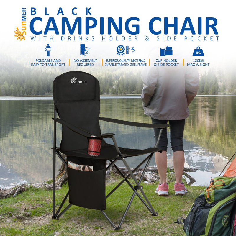 SUNMER Folding Camping Chair - Extra Wide, Black