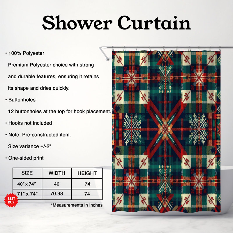 Rideau de douche standard 1 pièce Rustic Heritage Tartan, H 74 po x l 71 po