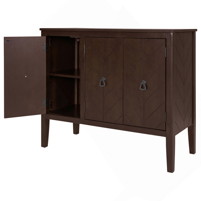 Retro Storage Sideboard With Adjustable Shelves - 3 Metal Handles & 4 Pinewood Legs, Brown
