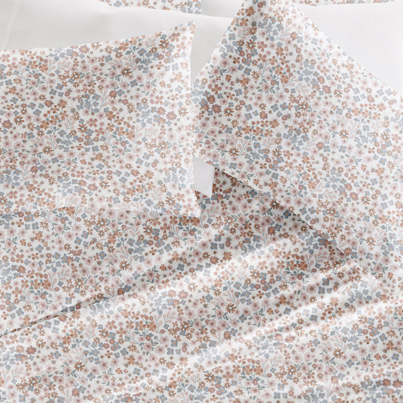 Ensemble de draps 100% satin de coton, Ensemble de draps pour lit simple avec 1 taie d'or, Jardin multicolore