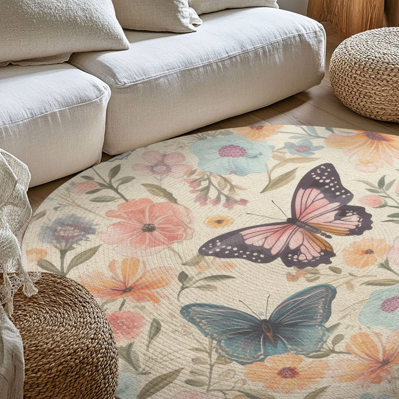 Tapis tressé à motif de fleurs flottantes, Rond 5 pi