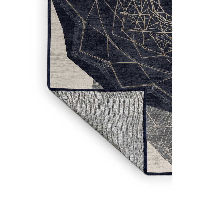 Tapis géométrique d'inspiration mondiale Mandala lavable à la machine en gris - reliure marine, 3 X 5
