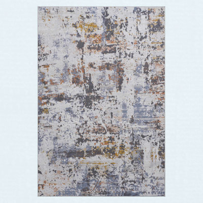 Area Rug Synthetic Fiber Stain Resistant Non-Shedding Abstract Ivory Blue Medium 5' x 7'