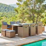 Allexia 10 - Person Wicker Patio Dining Set with Rectangular Table , Cushions Included
