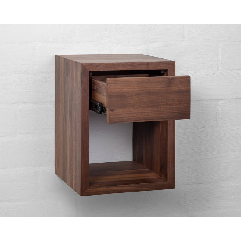 Solid Walnut Hardwood Nightstand With 1 Drawer | Floating Wall Shelf Scandinavian Style