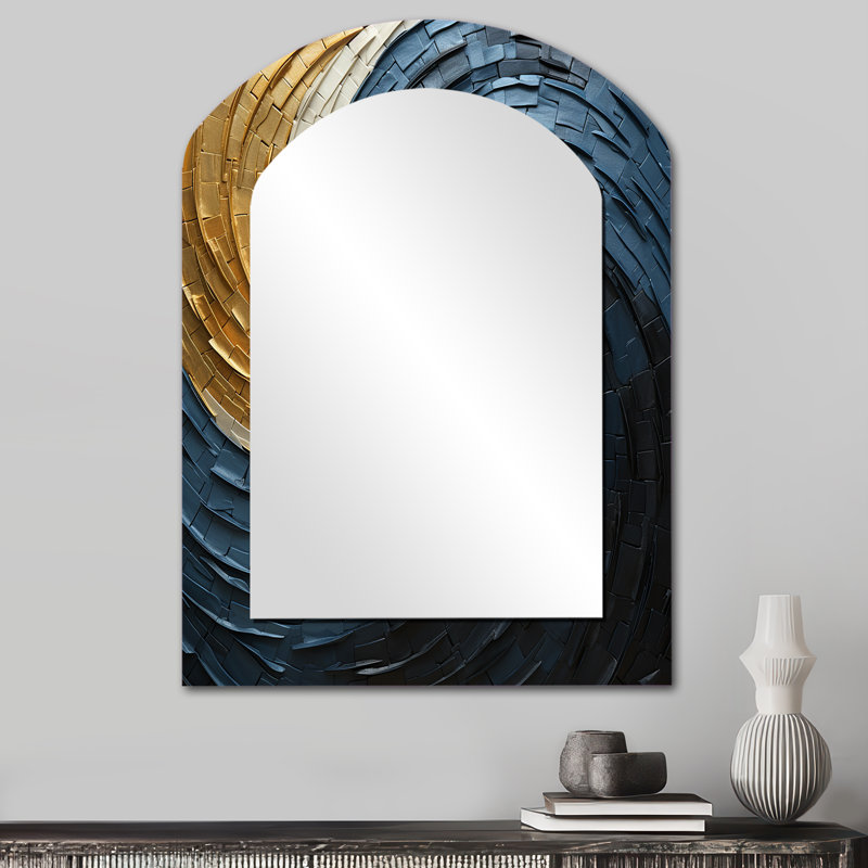 Or bleu sarcelle minimalisme spirale poteries I - miroir décoratif en spirale abstrait en arc, 34 po x 25 po