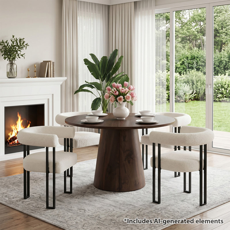 Ensemble de salle à manger moderne extensible de 47 à 83 po avec 4 ou 6 fauteuils bouclés Modern, 5 Pieces: Table, 4 Chairs