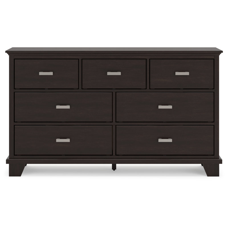 Dark Brown Contemporary Dresser with Mirror and Dovetail Drawers