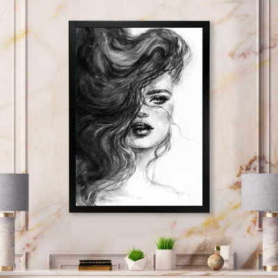 Monochrome Portrait Of Woman With Wavy Hair " Monochrome Portrait Of Woman With Wavy Hair " by Designart