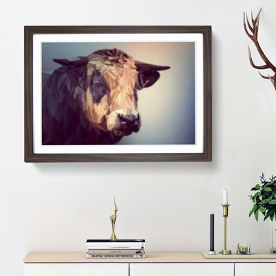 Geometric Cow Bull in Abstract - Framed Print