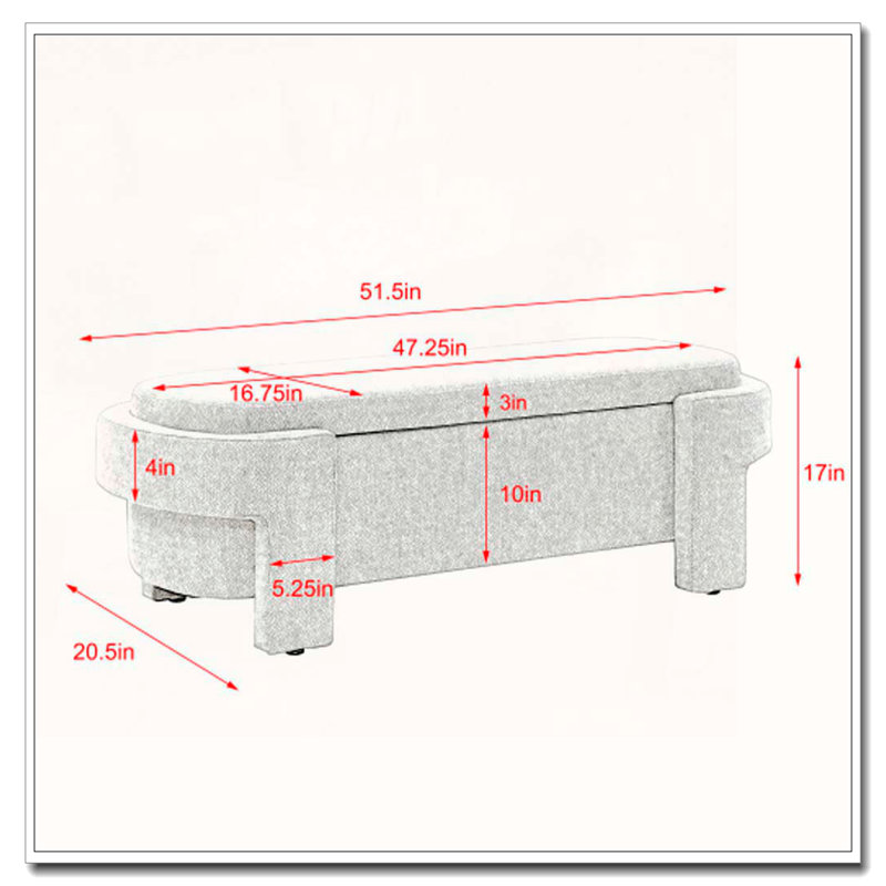 Banc rembourré en lin avec grand espace de rangement, Beige