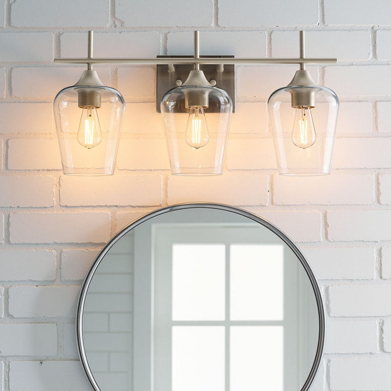 Éclairage pour meuble-lavabo à intensité variable Herminie, Nickel brossé, Clair, 3 lumières