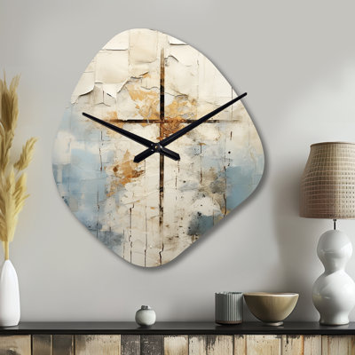 Horloge murale beige en forme de croix de Jésus II - Christianisme asymétrique en métal, horloge murale beige