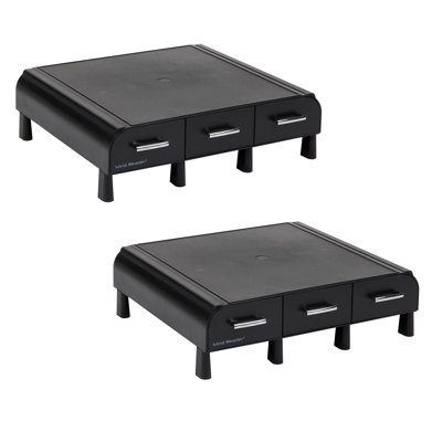  Monitor Stand, 3 Storage Drawers, Desktop Organizer, Riser, Office, 13.5"L x 13"W x 4"H, 2-Pack