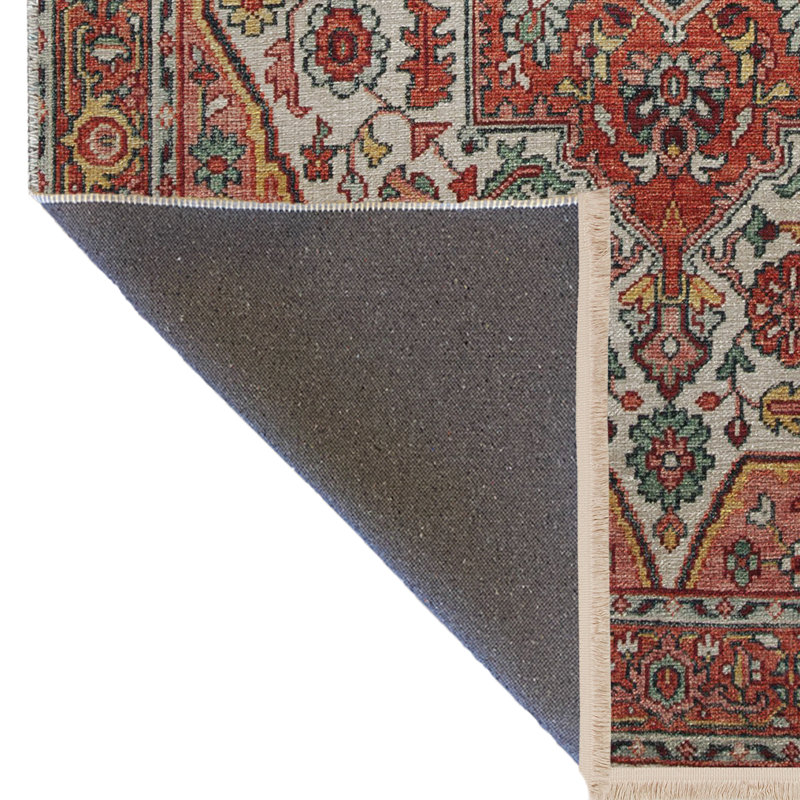 Tapis décoratif multicolore à motif frangé et à motif traditionnel, Tapis de couloir 3 pi 10 po x 6 pi 7 po