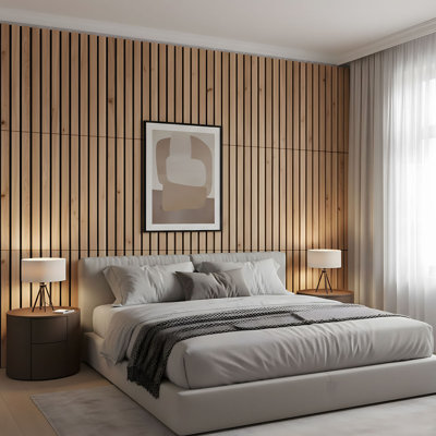 8-Pack Acoustic Wood Slat Wall Panels for Interior Decor